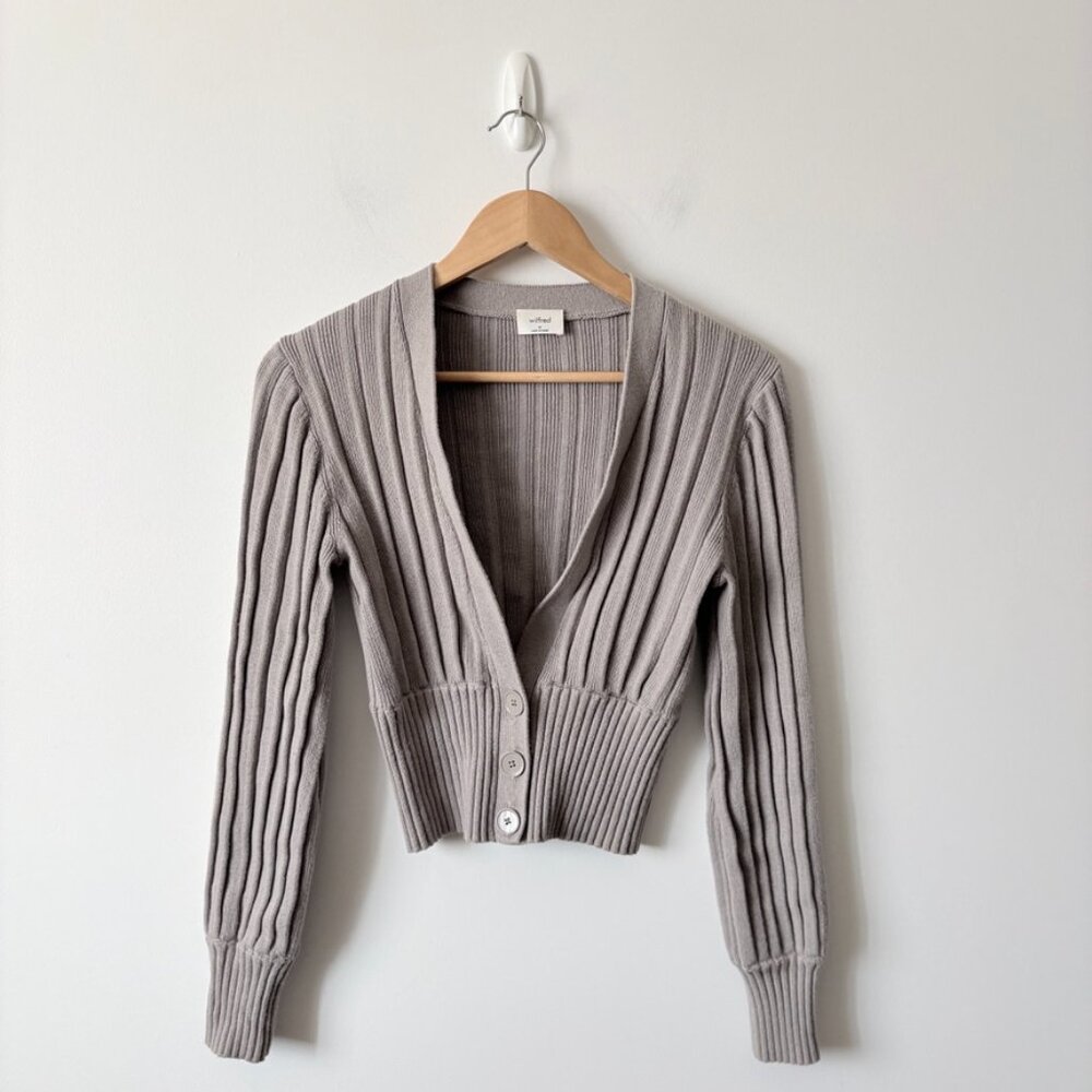 Aritzia Wilfred Thais Knit Plunge Sweater Cardigan Wool Cotton Grey Size Medium - Picture 4 of 7